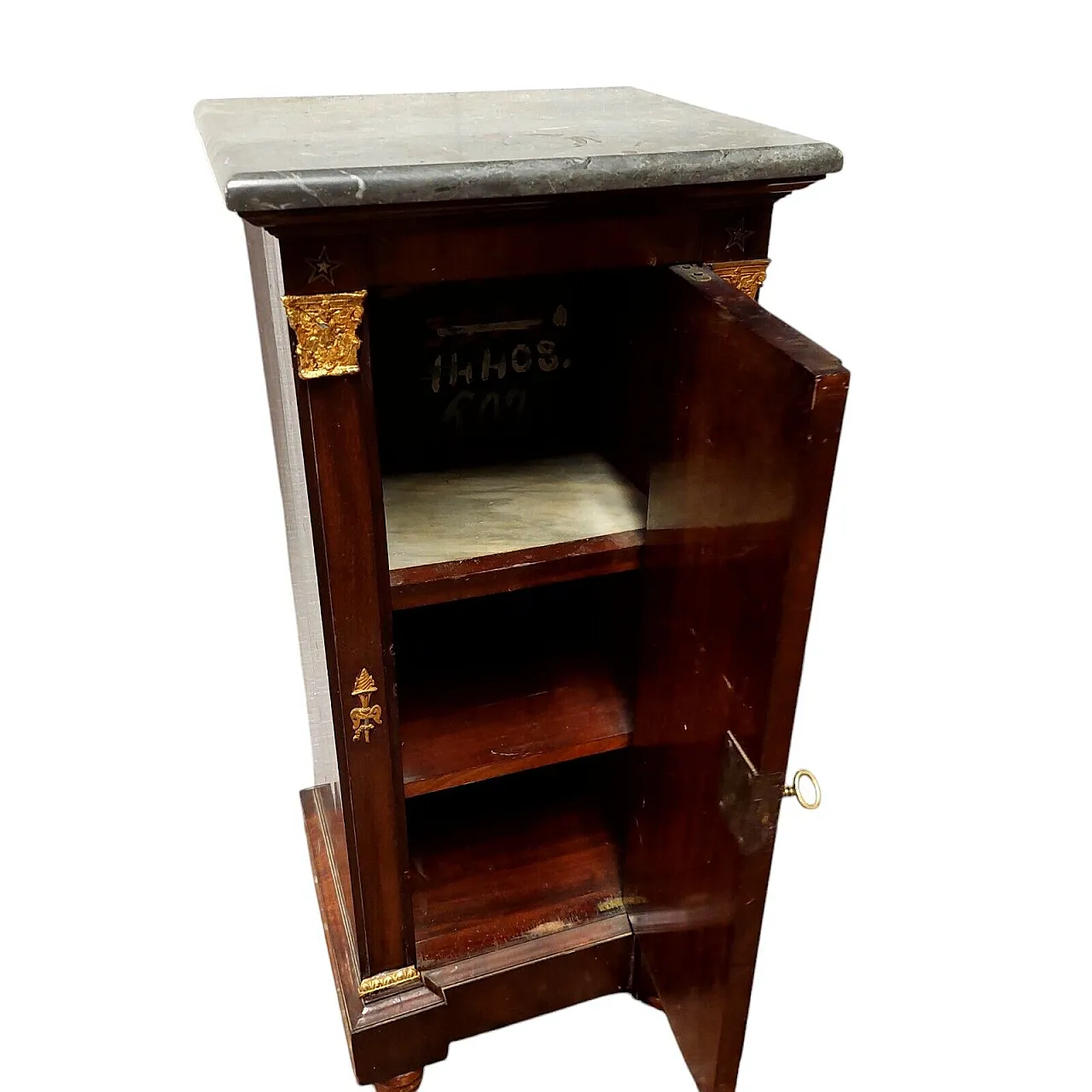 Napoleon III column cabinet in mahogany and marble, 19th century 4