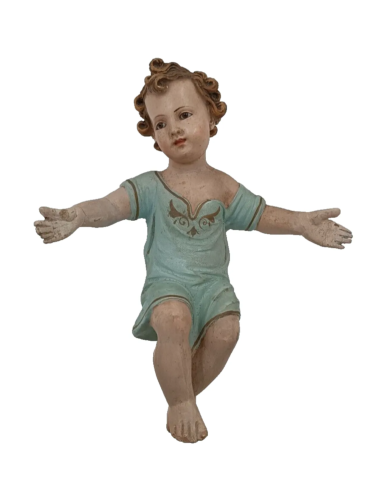 Baby Jesus, plaster crib statue with glass eyes, early 20th century 1