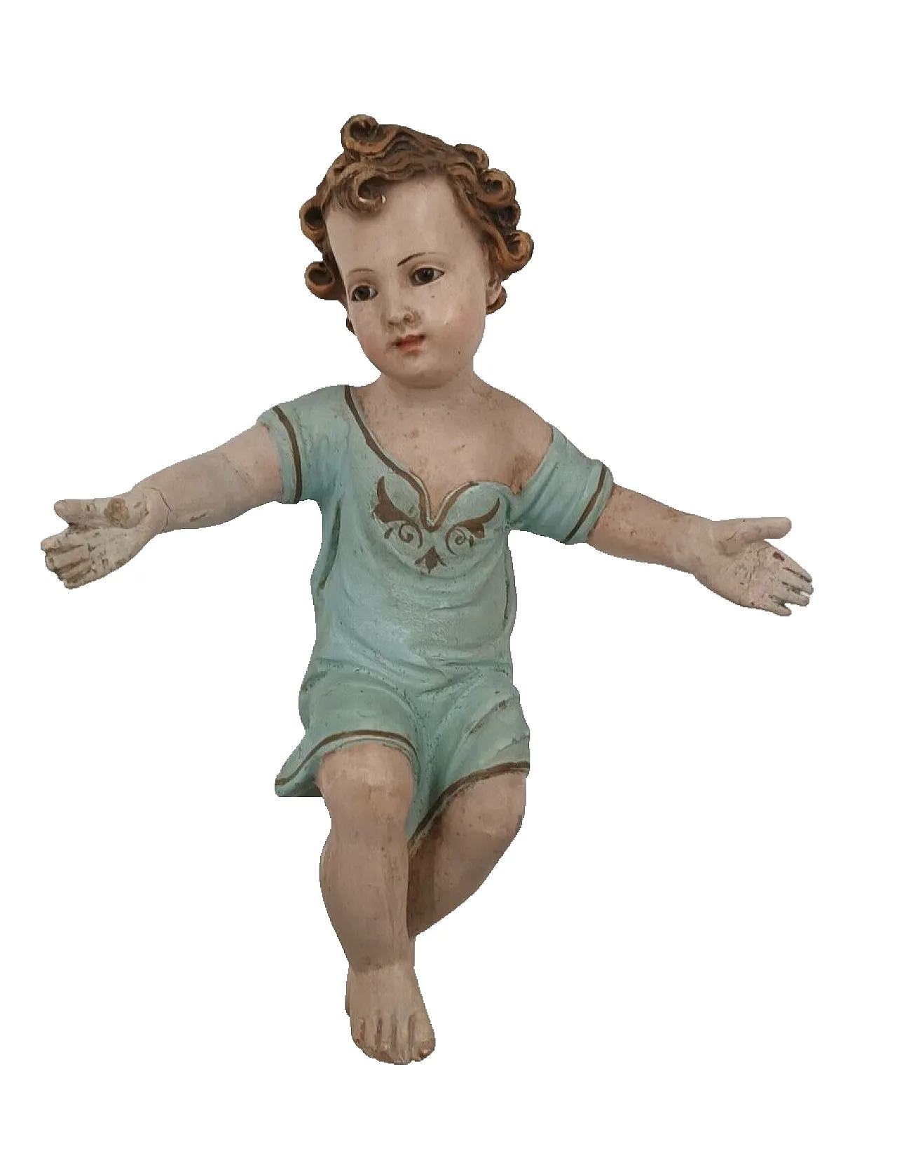 Baby Jesus, plaster crib statue with glass eyes, early 20th century 2