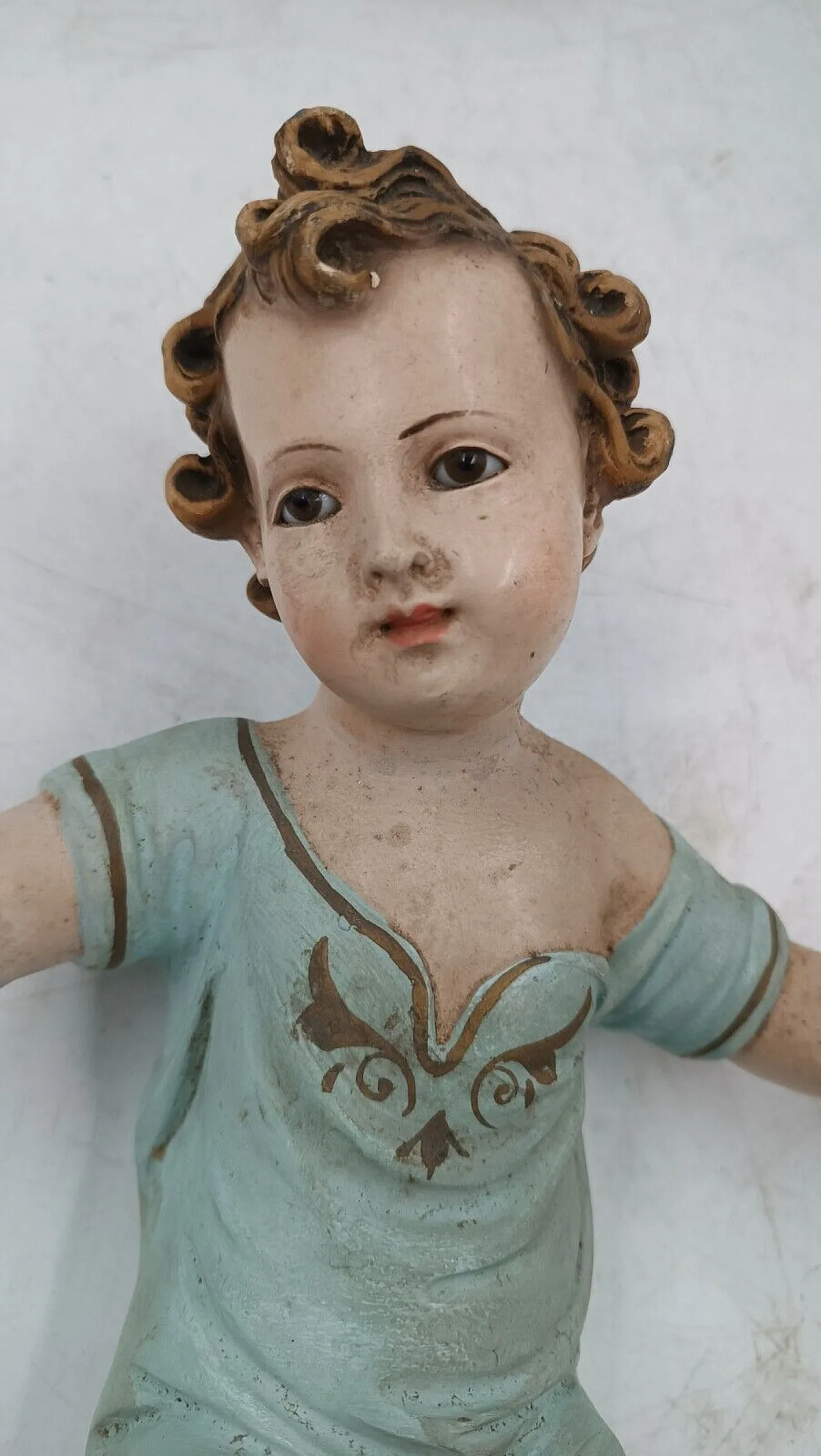 Baby Jesus, plaster crib statue with glass eyes, early 20th century 3