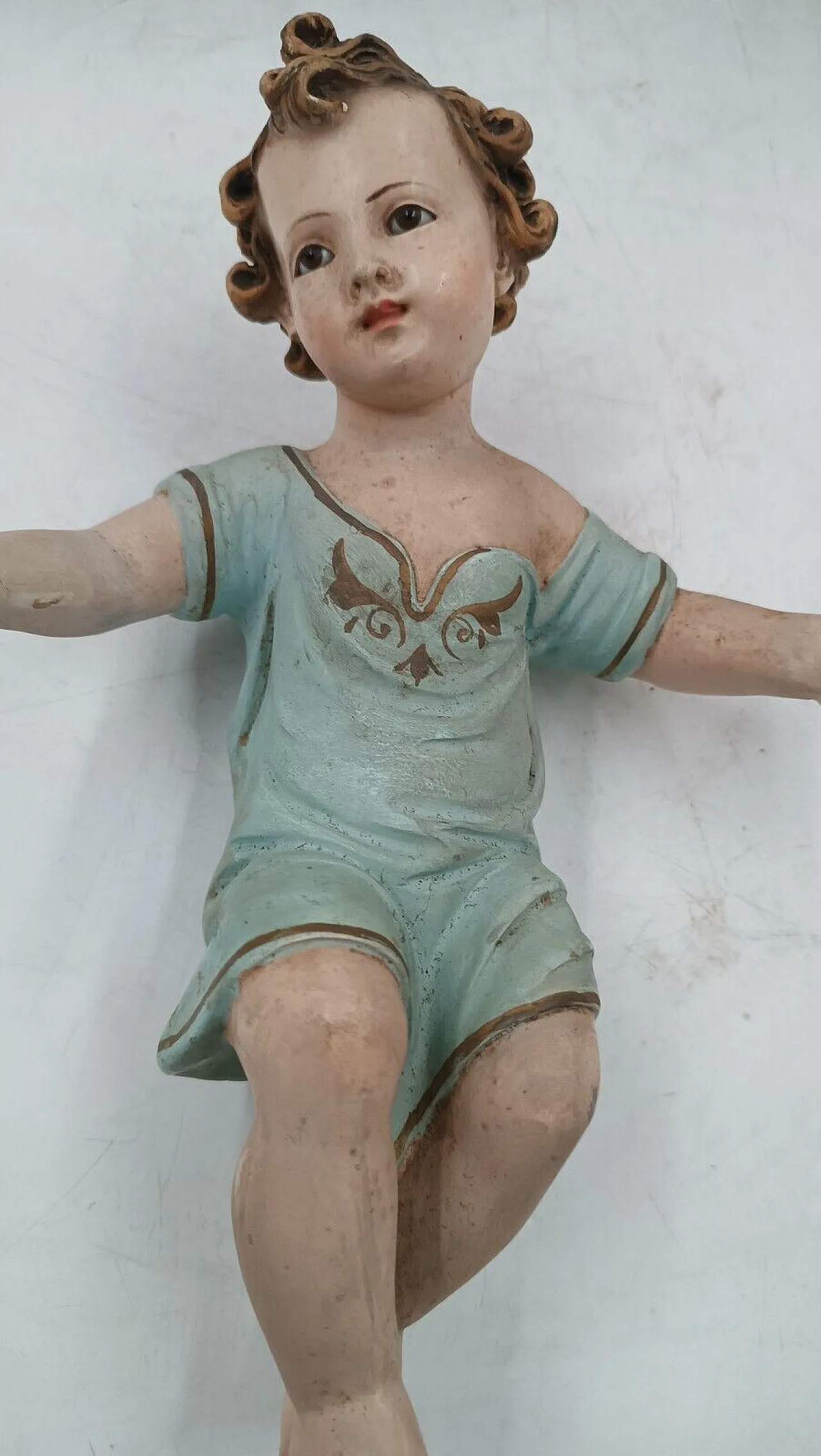 Baby Jesus, plaster crib statue with glass eyes, early 20th century 4