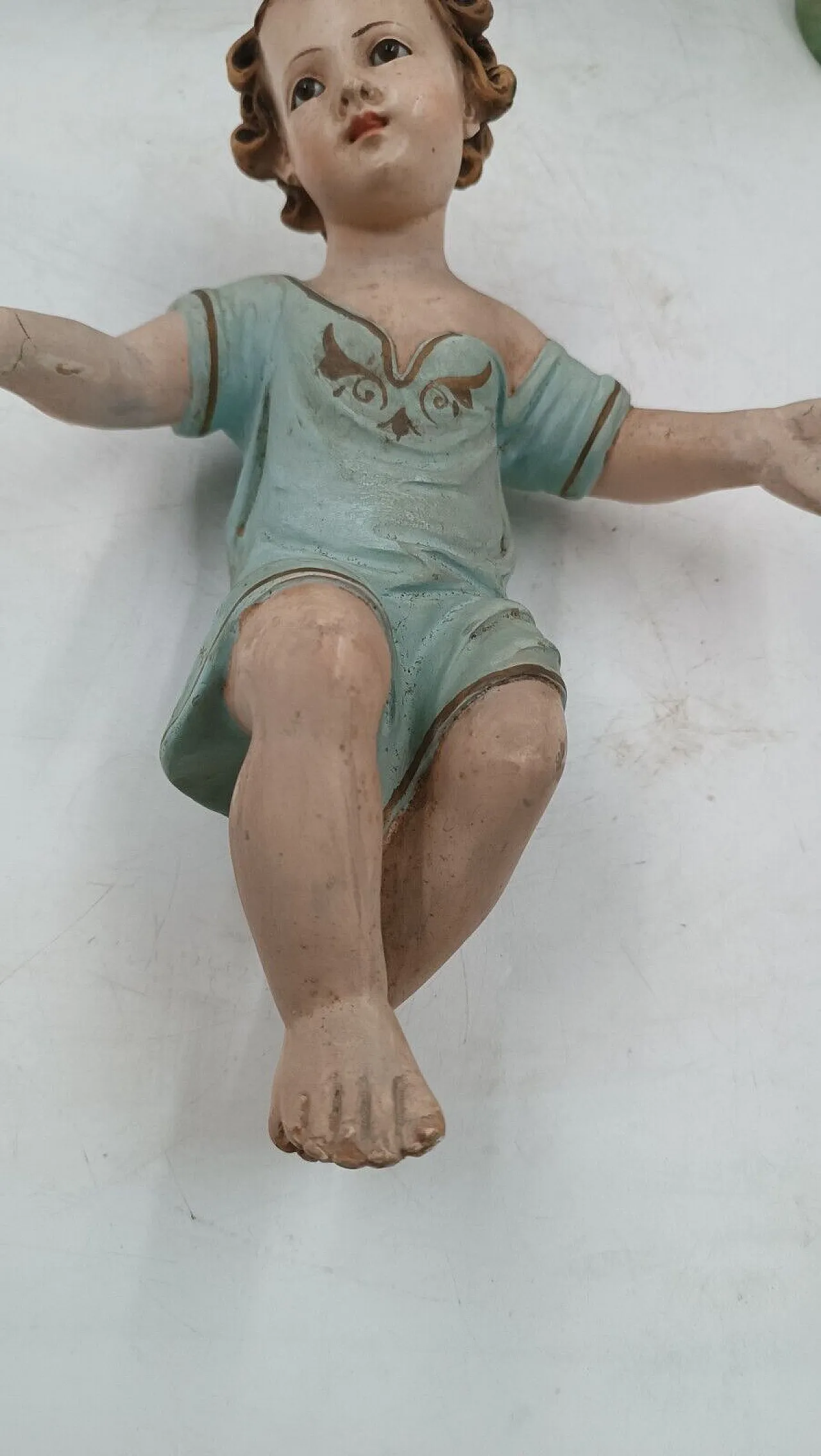 Baby Jesus, plaster crib statue with glass eyes, early 20th century 5