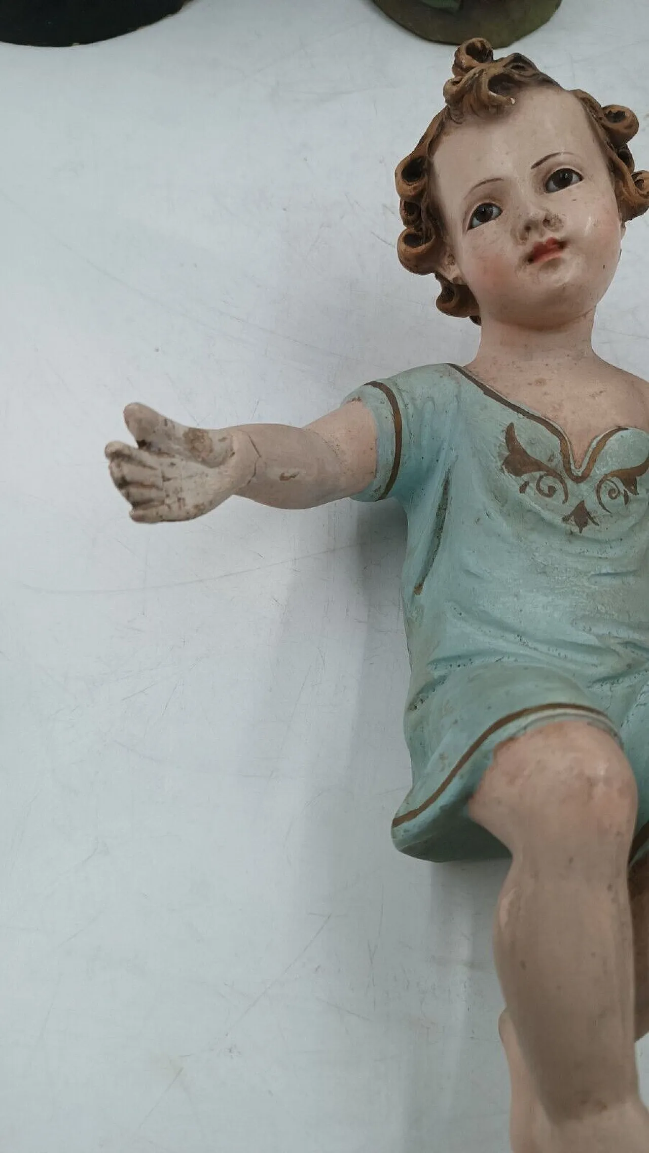 Baby Jesus, plaster crib statue with glass eyes, early 20th century 6