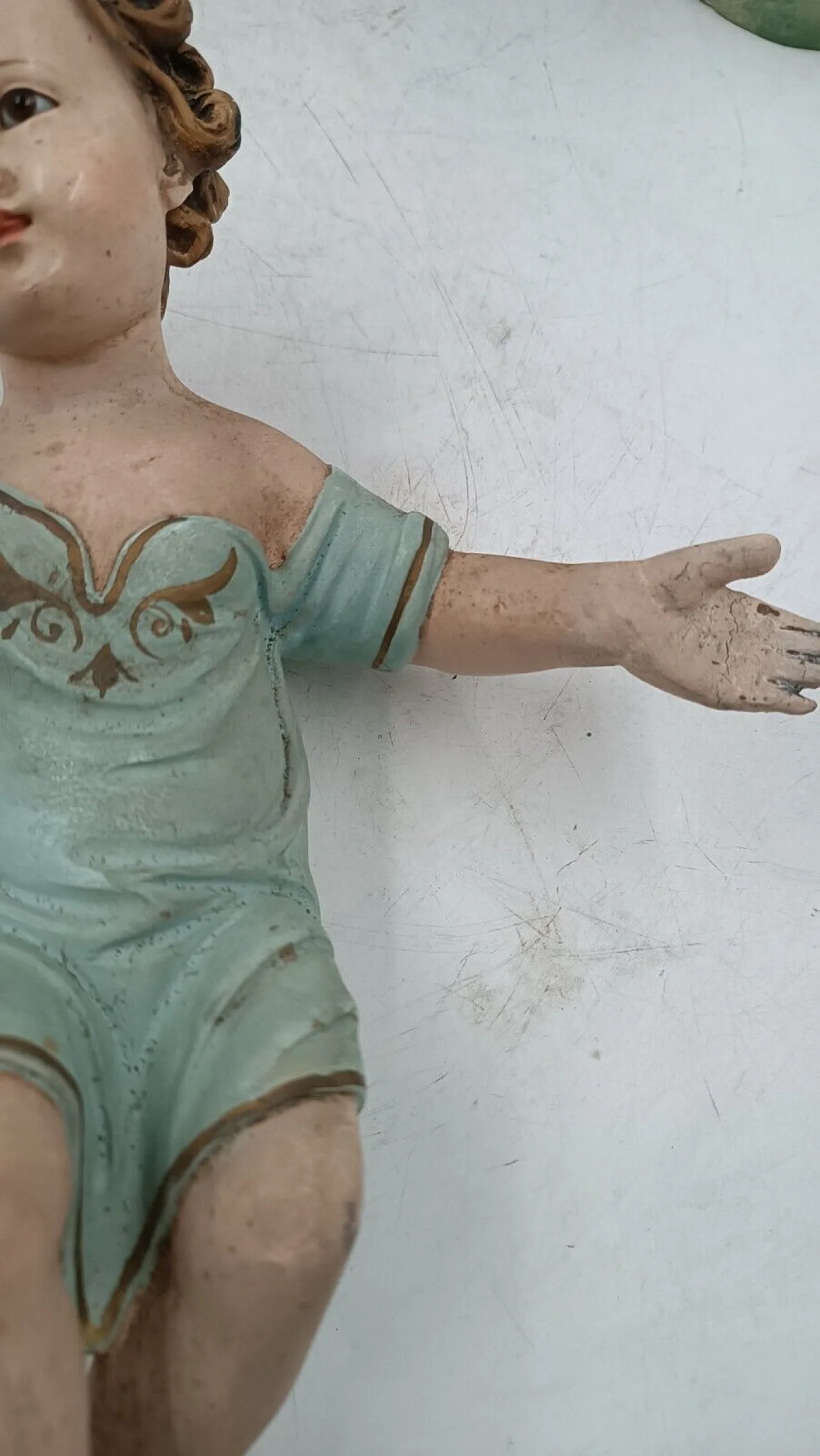 Baby Jesus, plaster crib statue with glass eyes, early 20th century 7