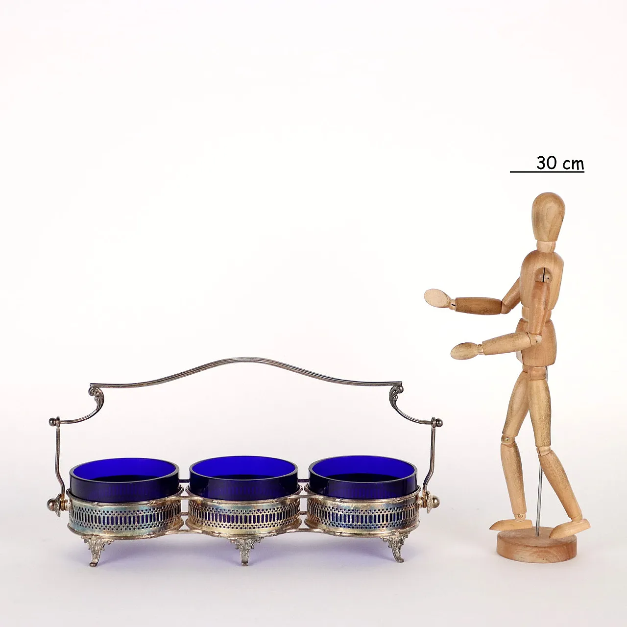 English silver and blue glass sauce holder 2