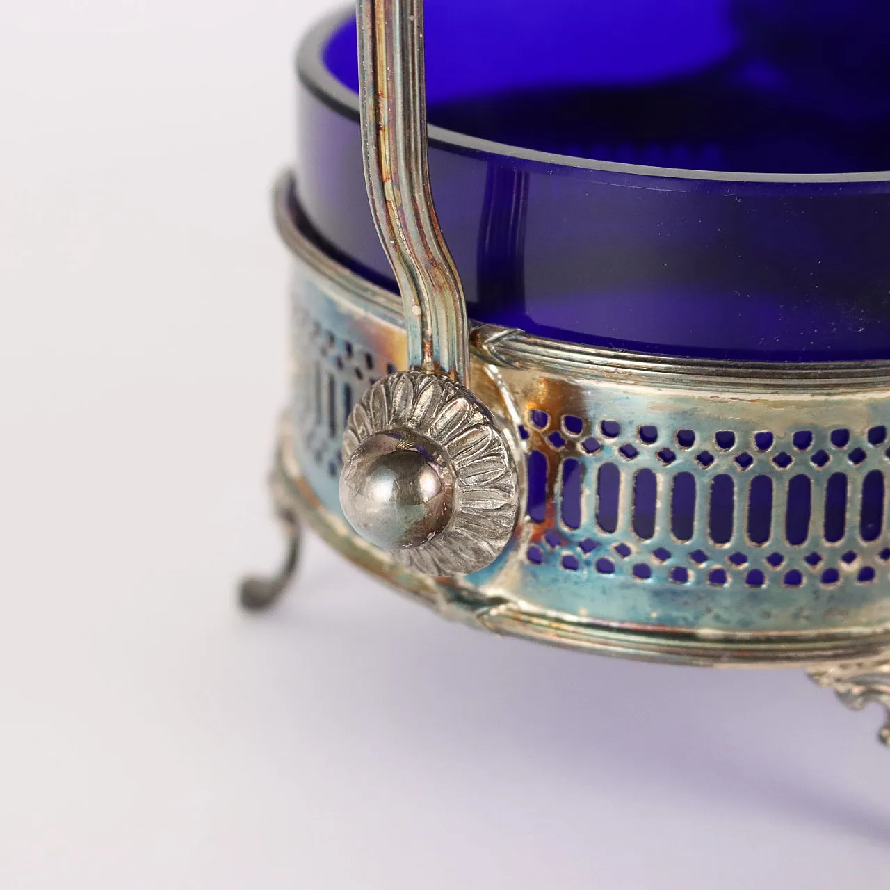 English silver and blue glass sauce holder 5