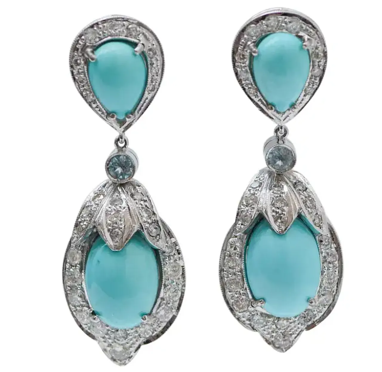 Platinum earrings with turquoise, topazes and diamonds, 1960s 1