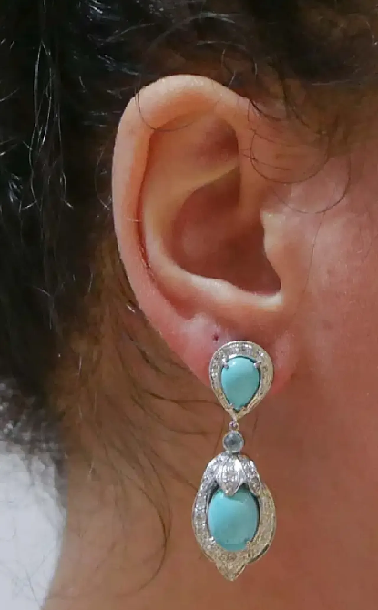 Platinum earrings with turquoise, topazes and diamonds, 1960s 4