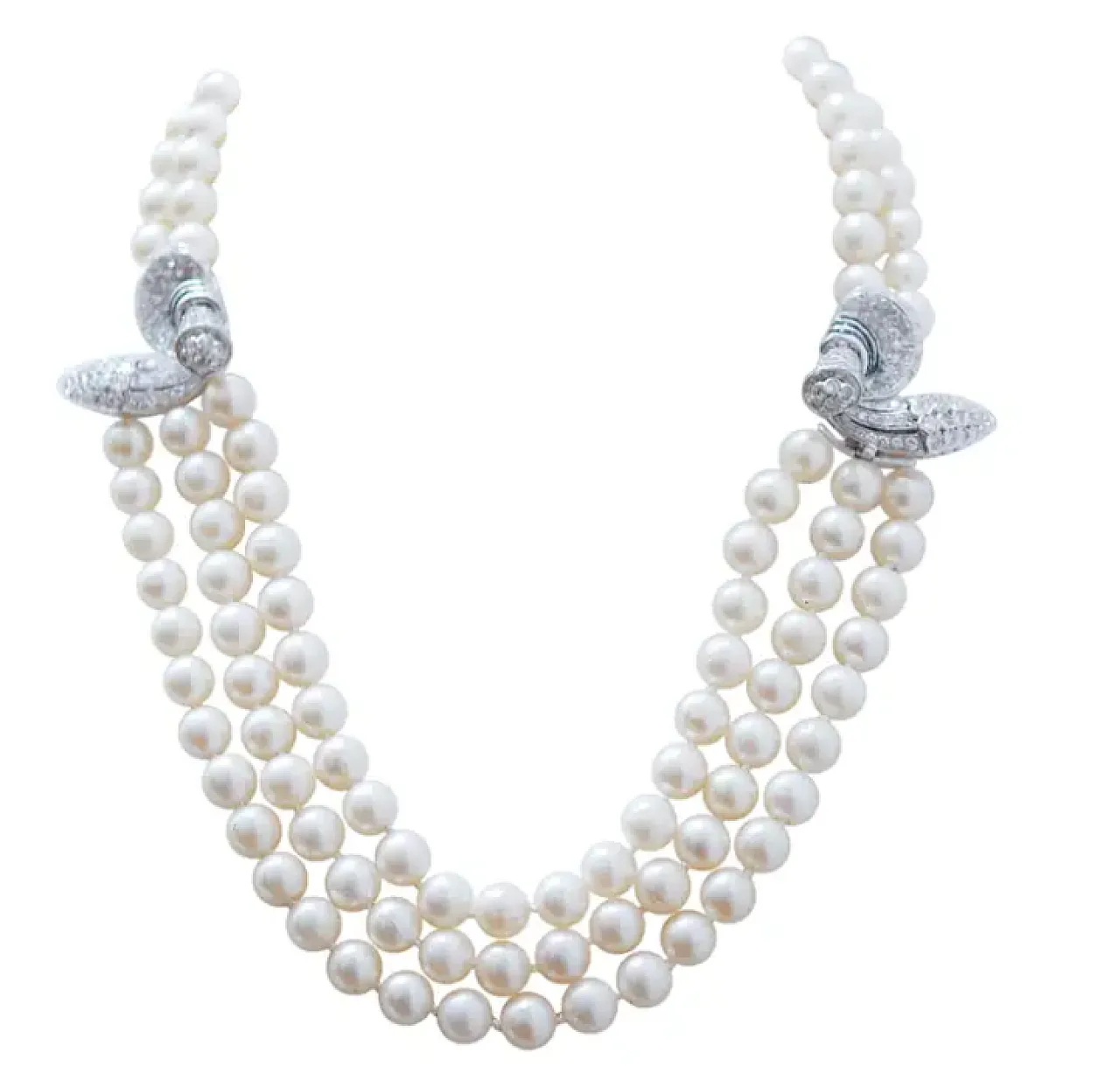 Platinum necklace with pearls, diamonds and sapphires, 1970s 1