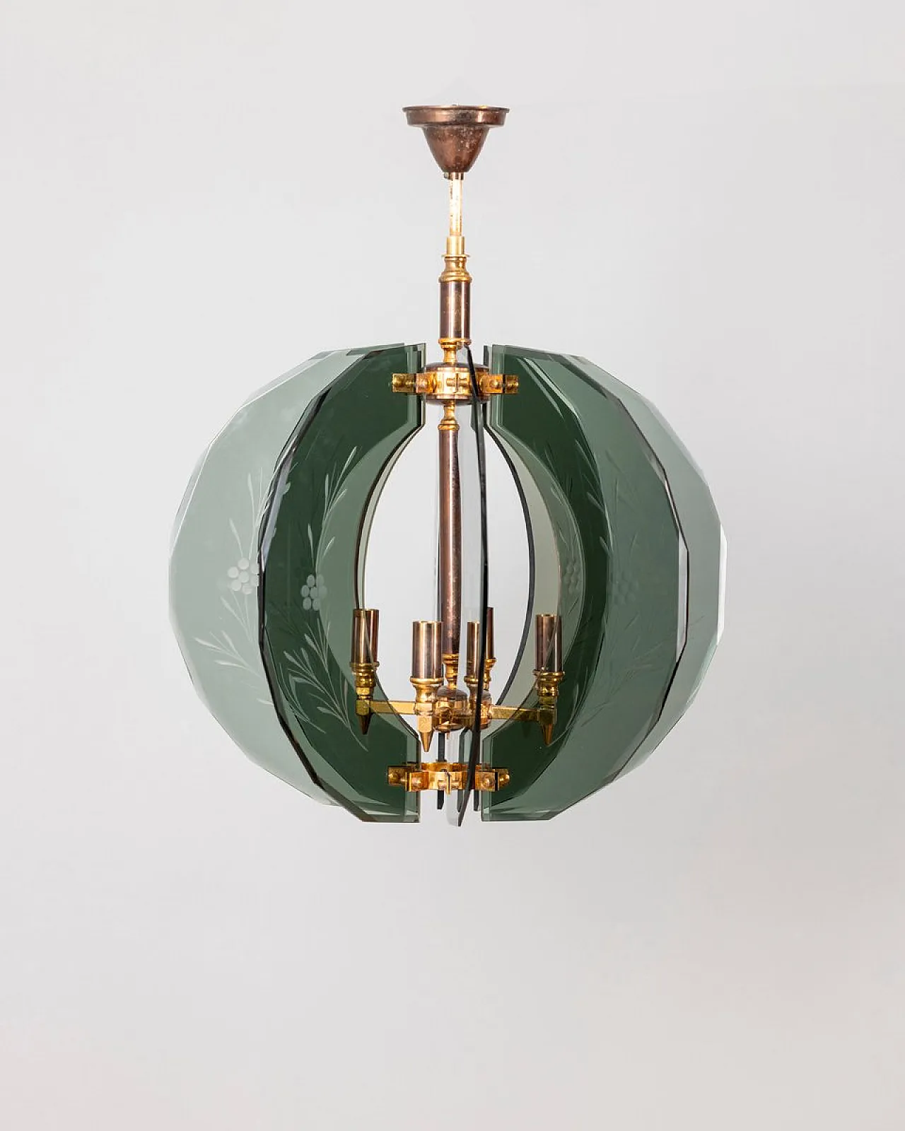 Decorated smoked glass pendant lamp, 1950s 1