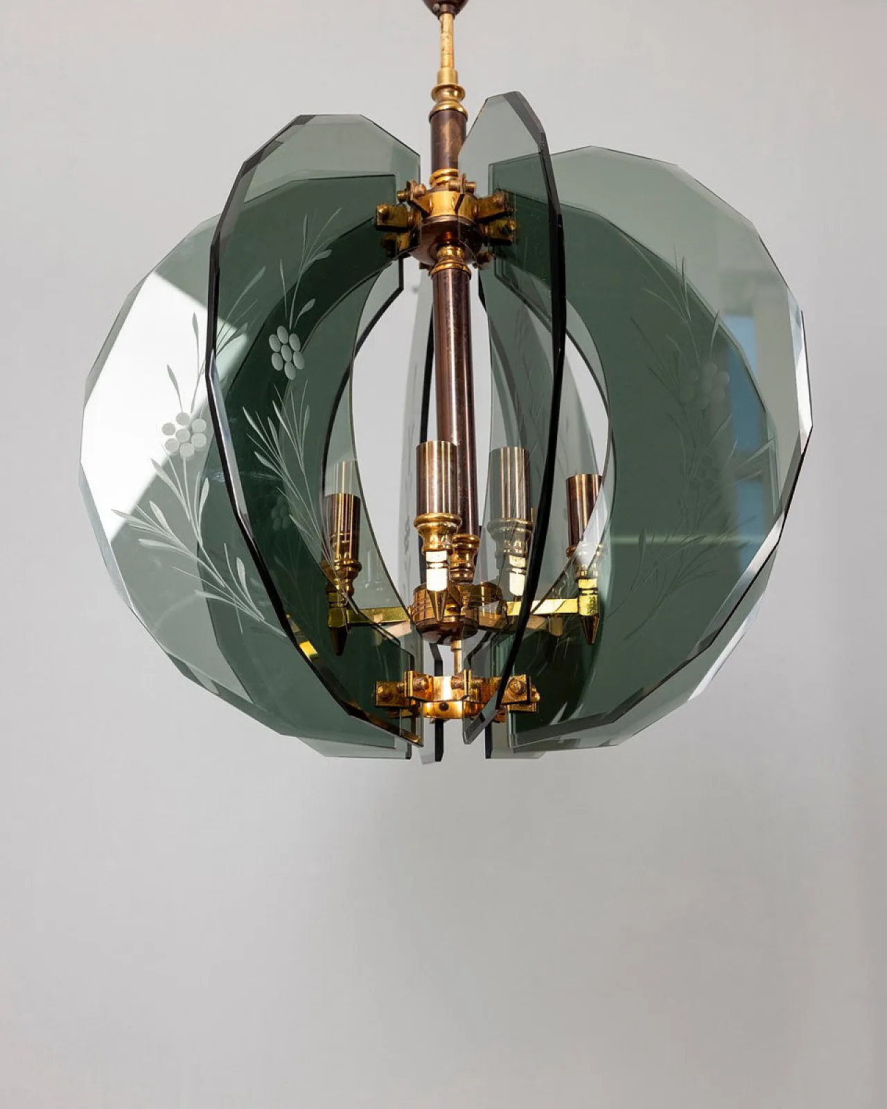 Decorated smoked glass pendant lamp, 1950s 2