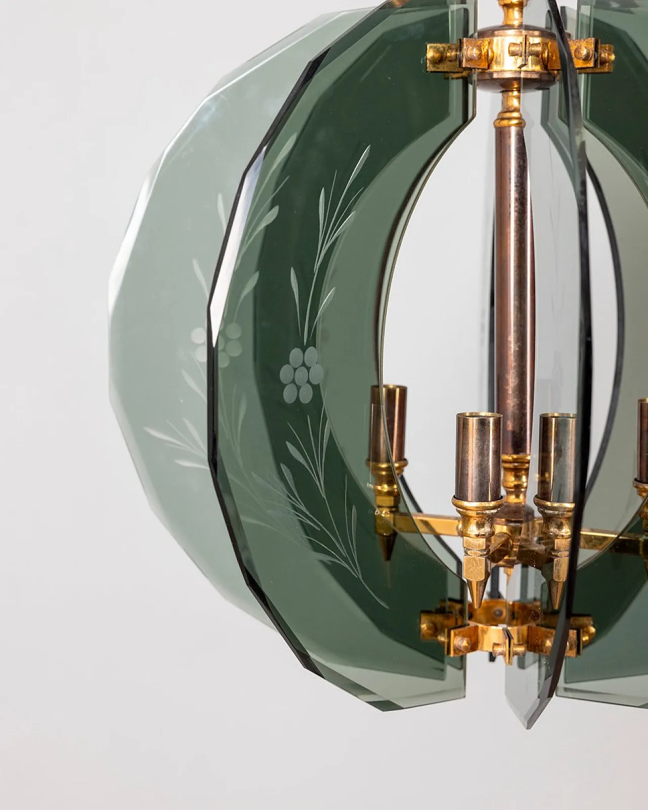 Decorated smoked glass pendant lamp, 1950s 9