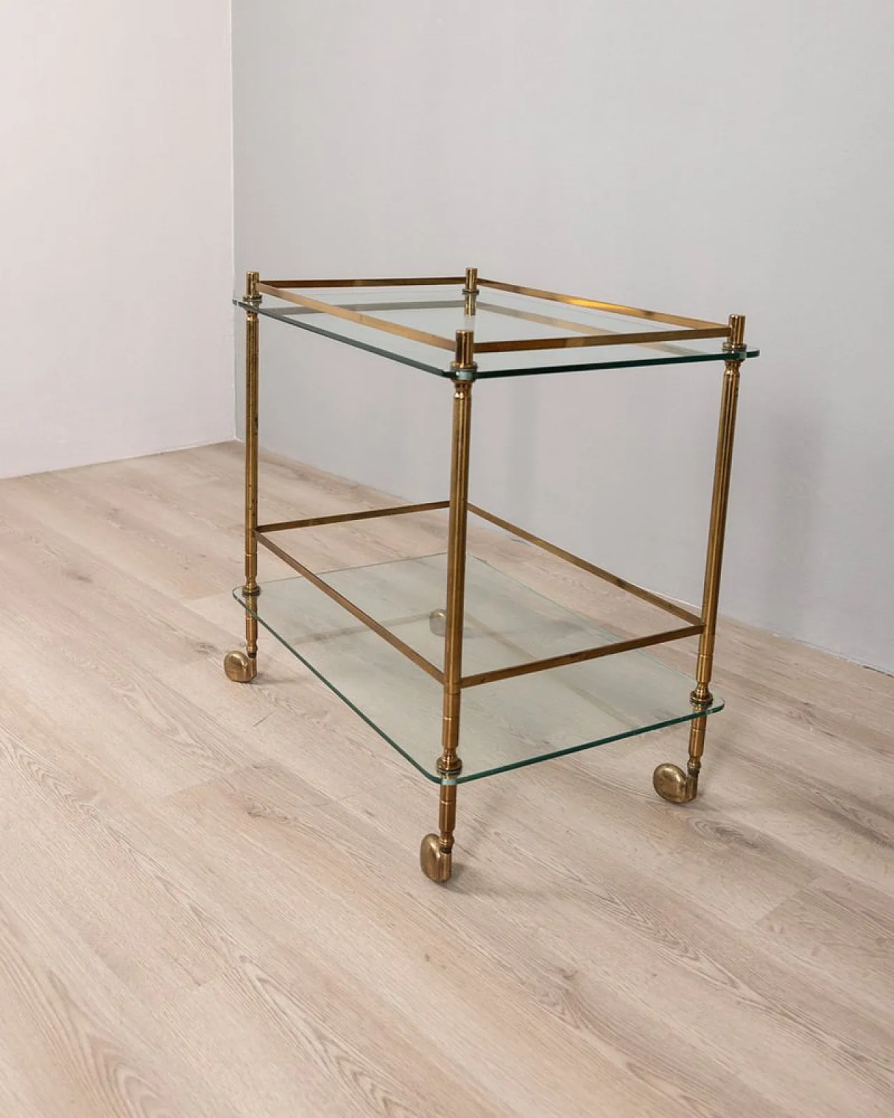 Gold-plated brass and glass food trolley, 1960s 2