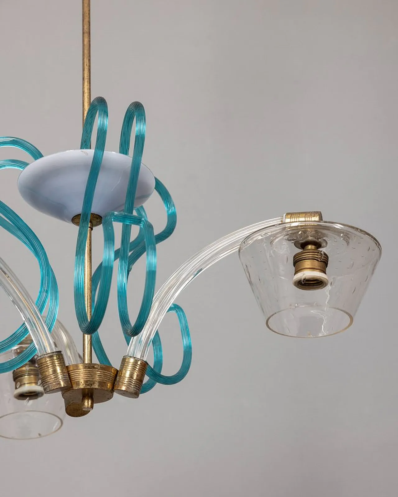 Lampada a sospensione in ottone e vetro di Murano, anni '50 4