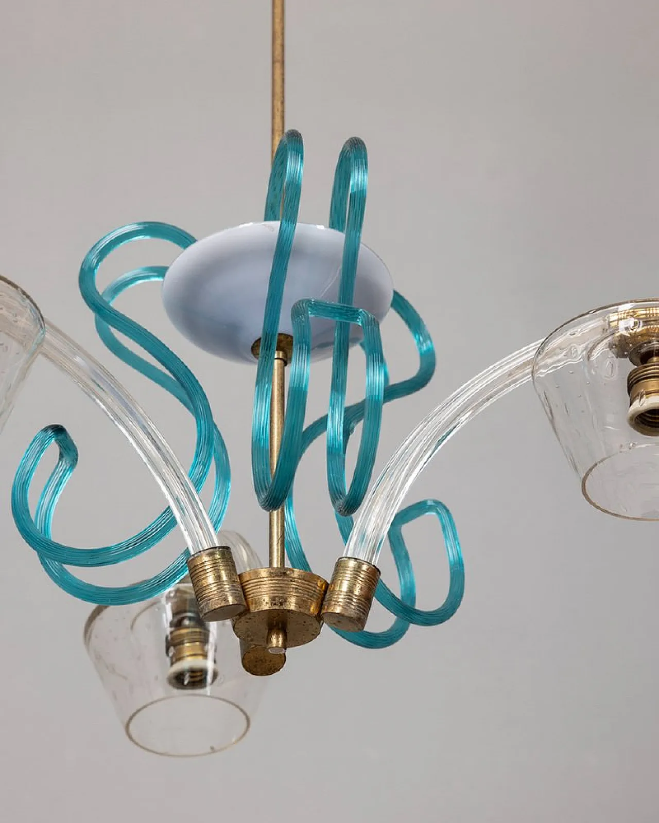 Lampada a sospensione in ottone e vetro di Murano, anni '50 8