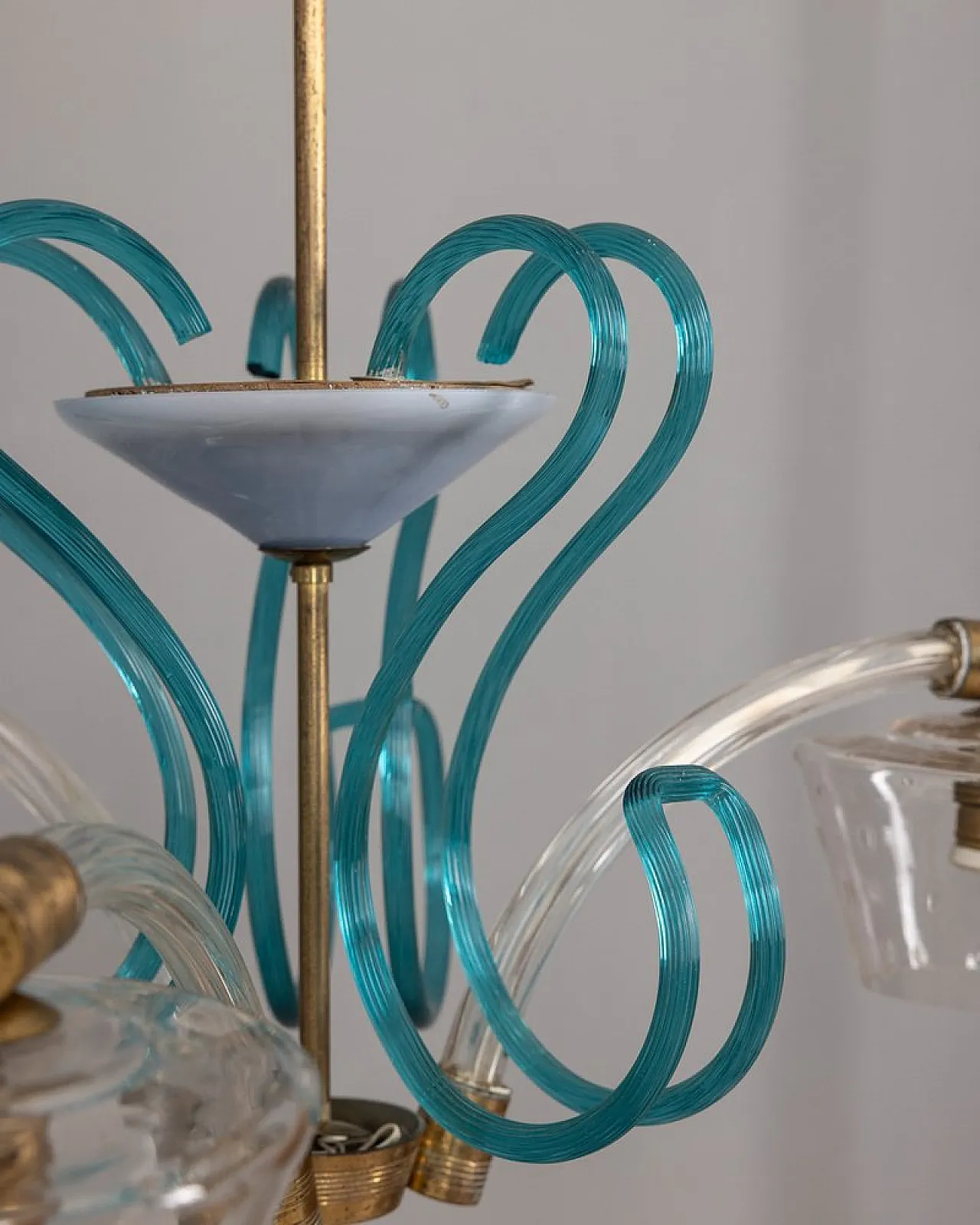 Lampada a sospensione in ottone e vetro di Murano, anni '50 9