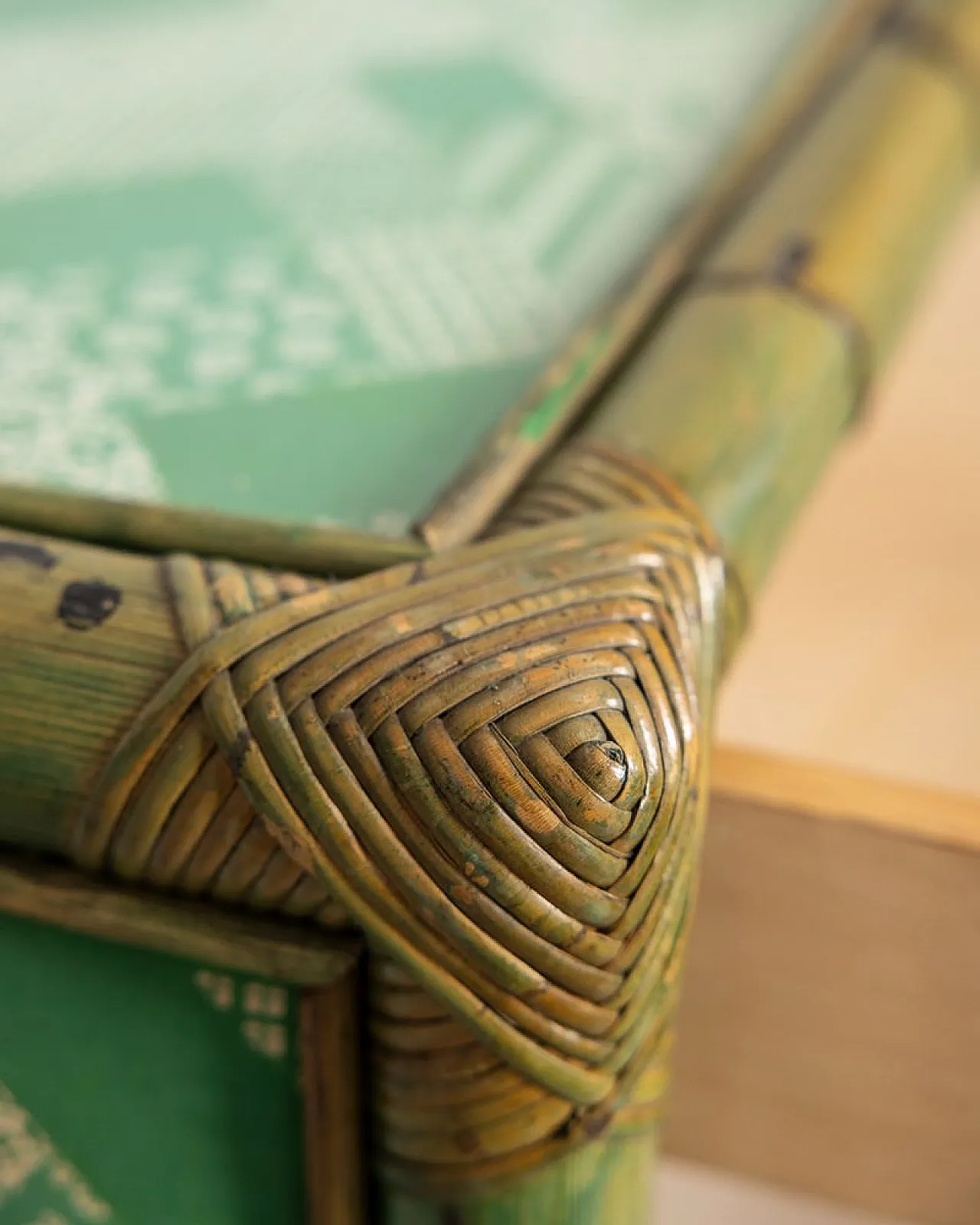 Vivai Del Sud green bamboo and fabric desk and chair, 1960s 7