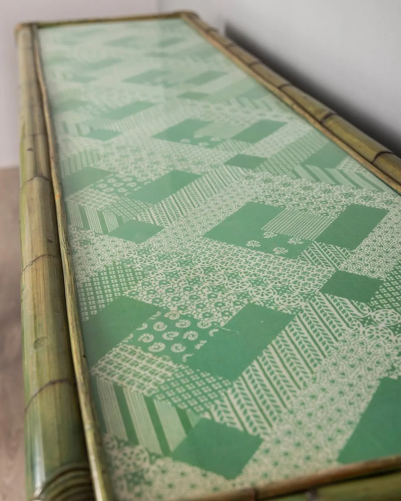 Vivai Del Sud green bamboo and fabric desk and chair, 1960s 9