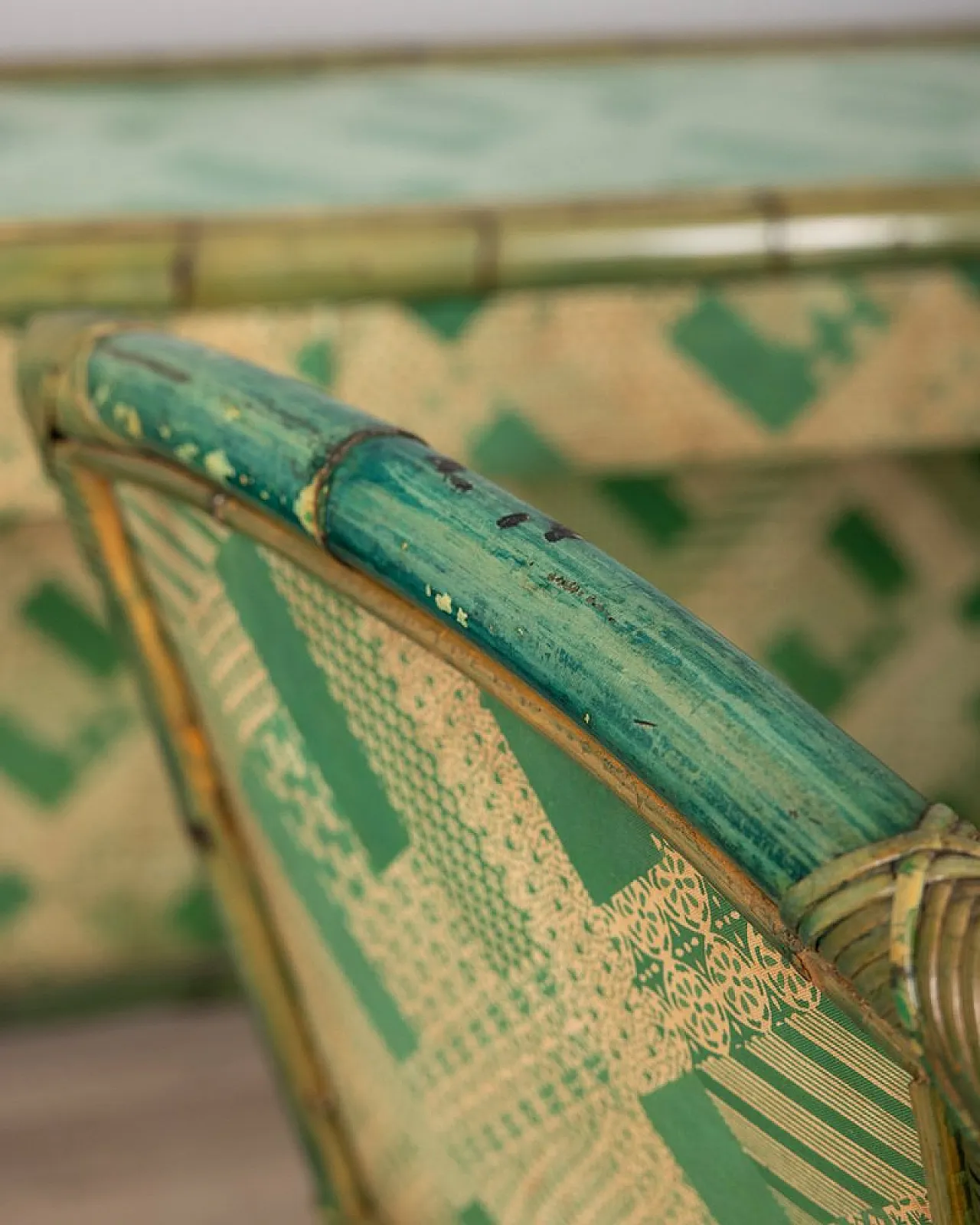 Vivai Del Sud green bamboo and fabric desk and chair, 1960s 11