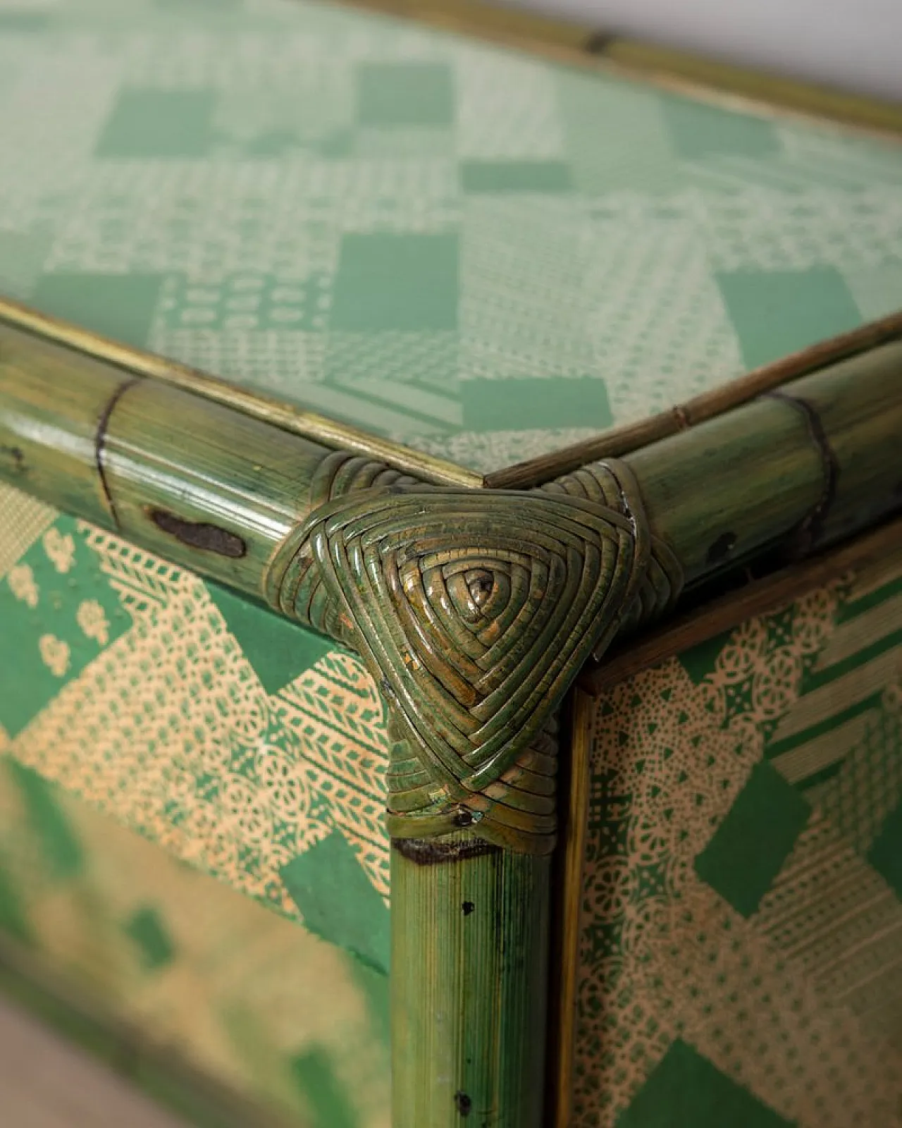 Vivai Del Sud green bamboo and fabric desk and chair, 1960s 12