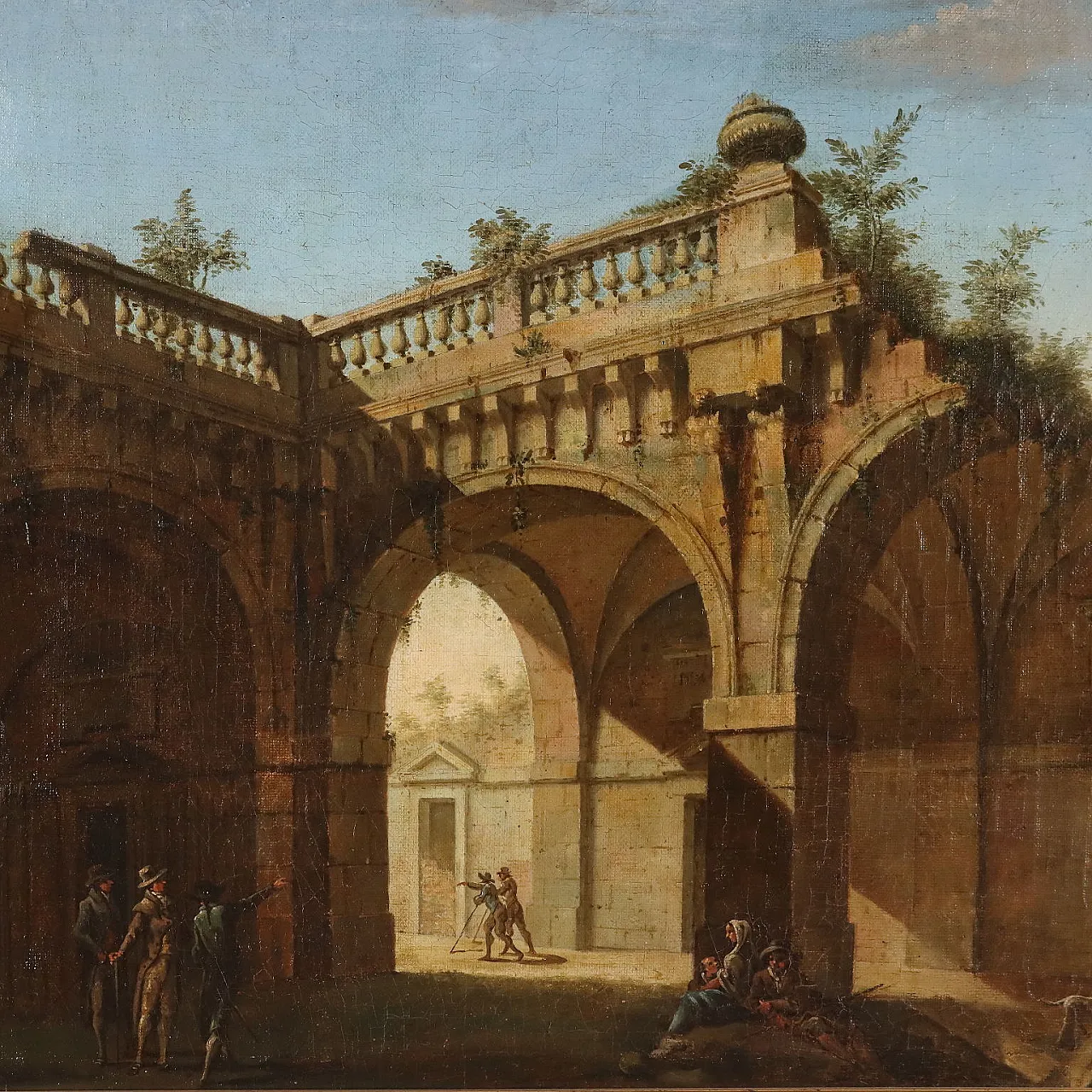 Architectural Capriccio with Figures, oil on canvas, late 18th century 3