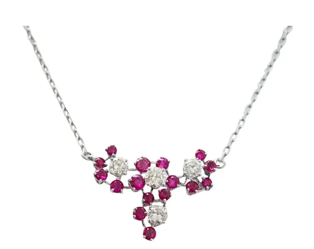 Necklace with pendant in white gold, diamonds and rubies, 2000s 1