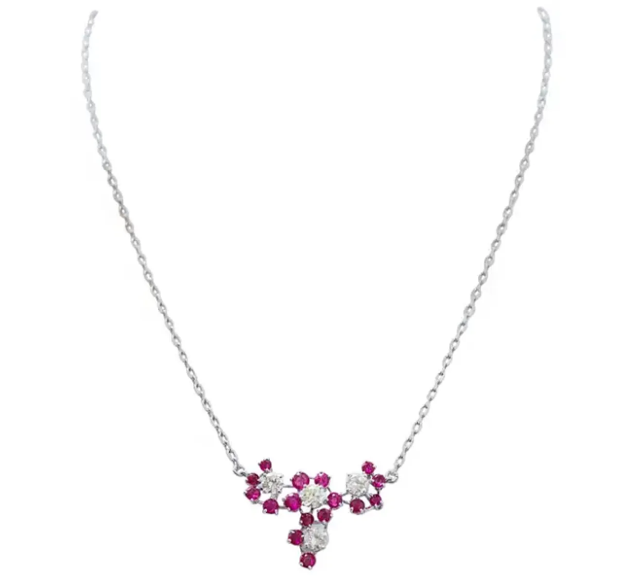 Necklace with pendant in white gold, diamonds and rubies, 2000s 2