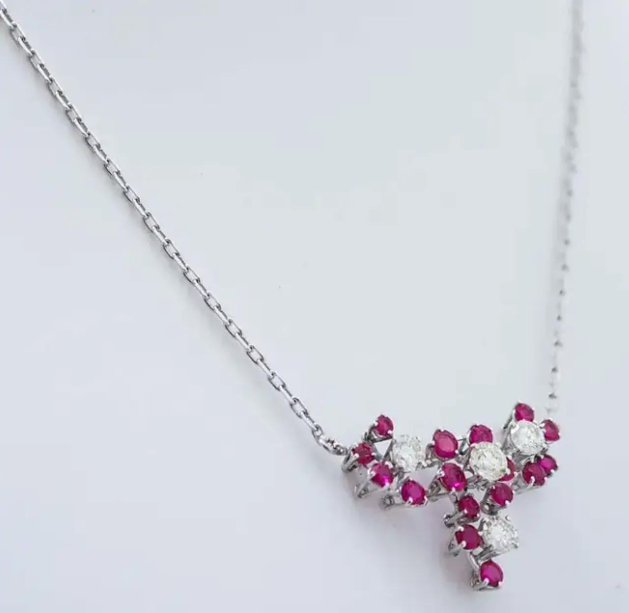 Necklace with pendant in white gold, diamonds and rubies, 2000s 3