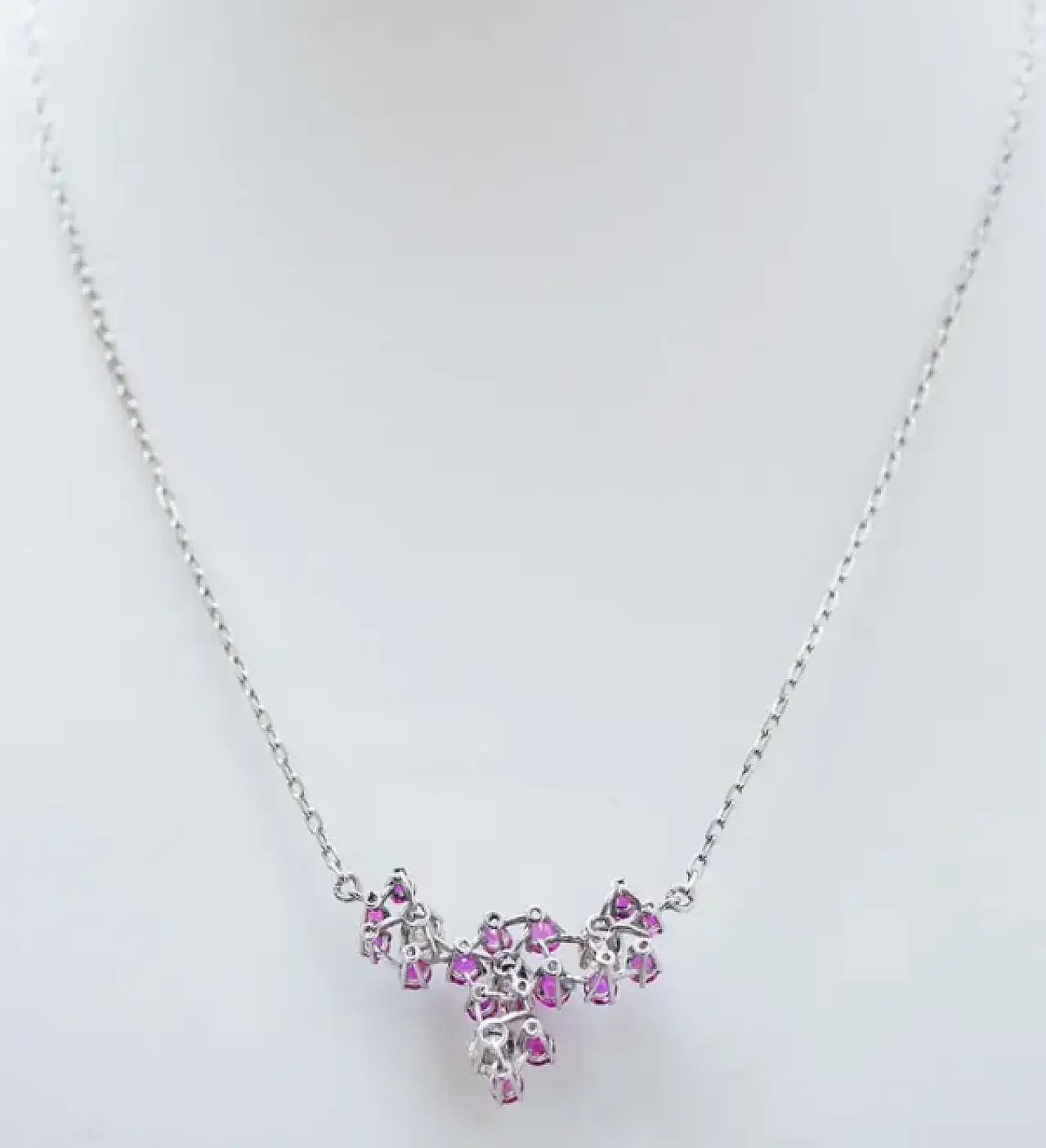 Necklace with pendant in white gold, diamonds and rubies, 2000s 4