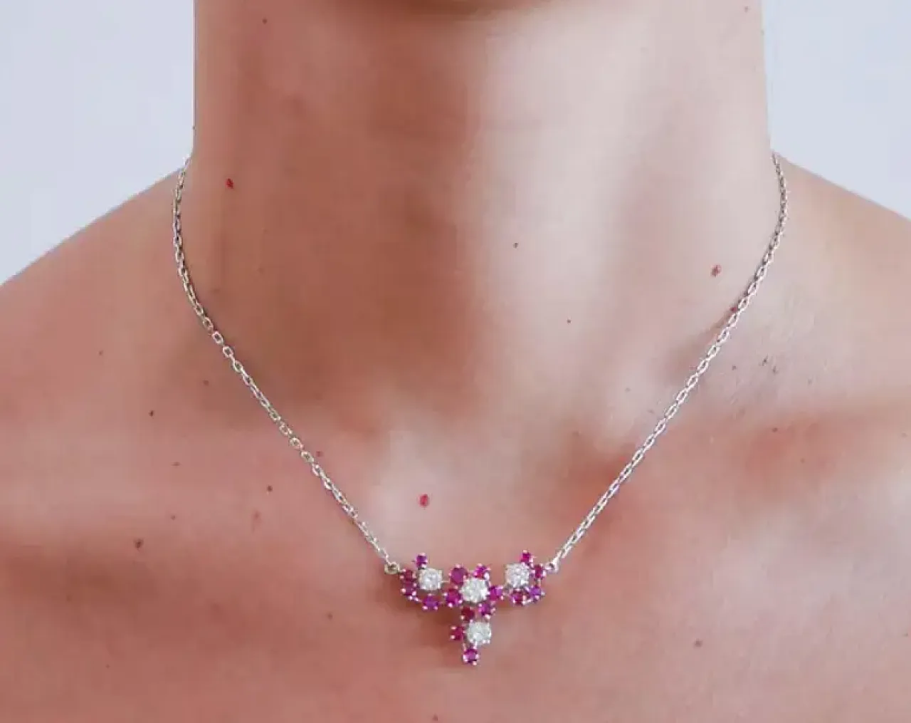 Necklace with pendant in white gold, diamonds and rubies, 2000s 5