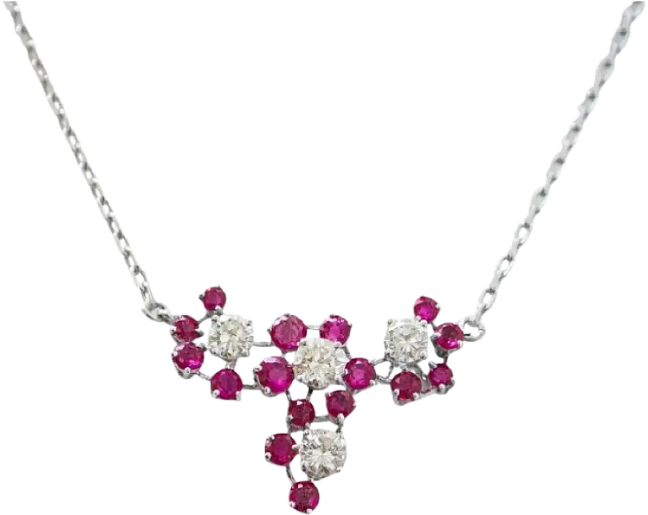 Necklace with pendant in white gold, diamonds and rubies, 2000s 6