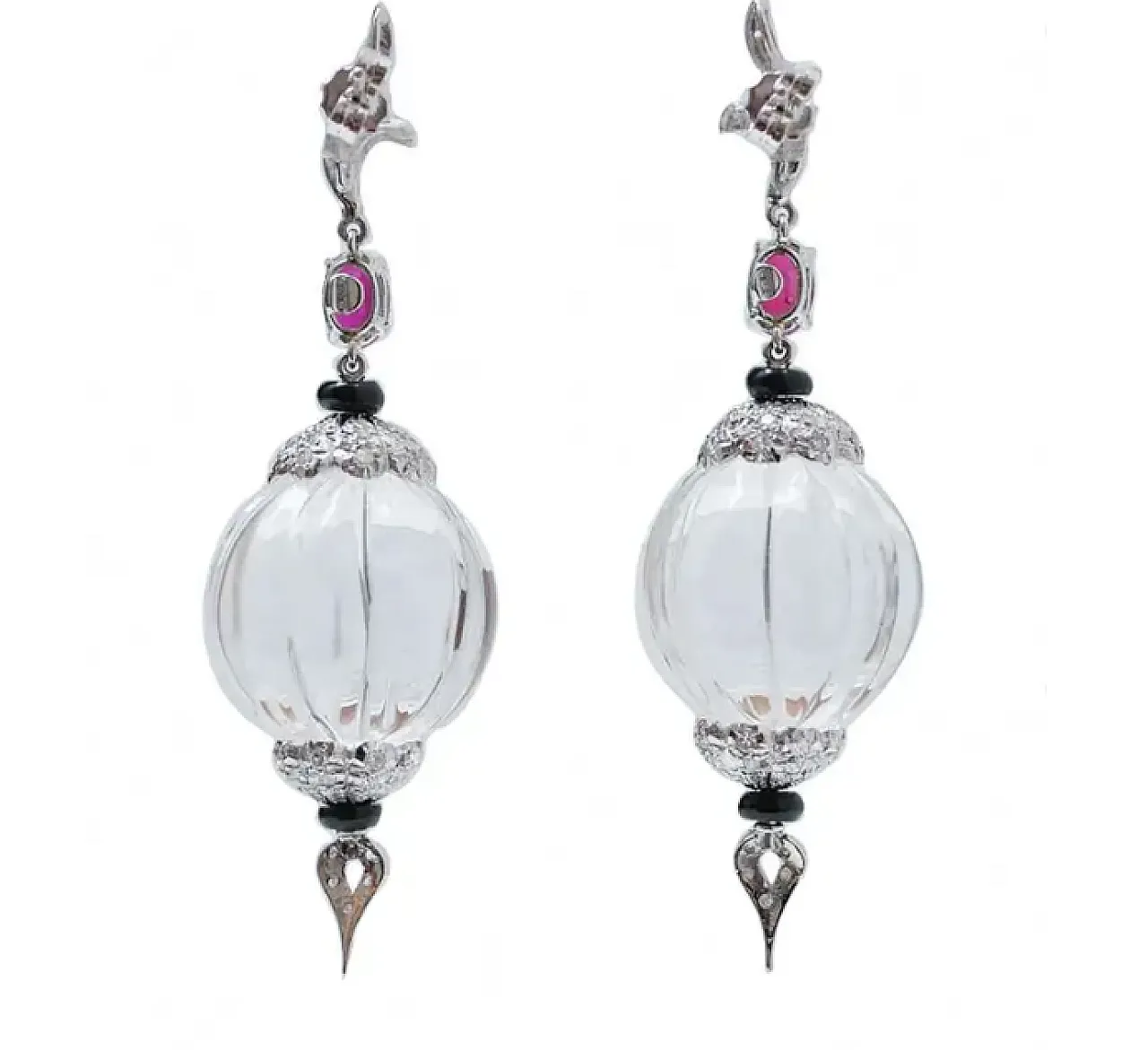 Earrings in gold, rock crystal, onyx, rubies, diamonds, 1970s 3