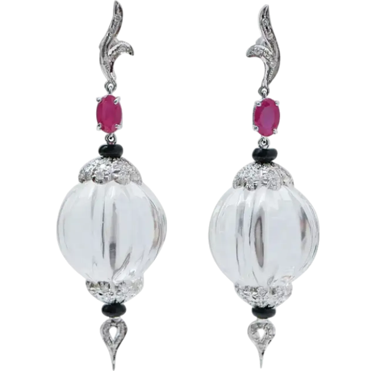 Earrings in gold, rock crystal, onyx, rubies, diamonds, 1970s 6