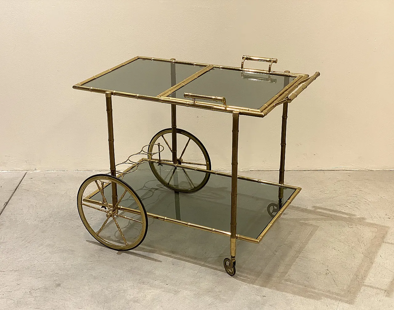 Maison Baguès brass bar trolley, 70s 3