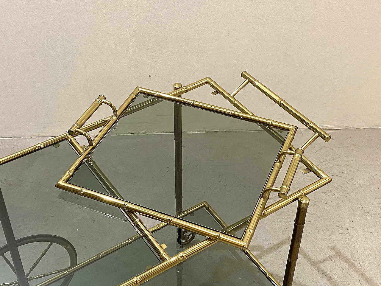 Maison Baguès brass bar trolley, 70s 9
