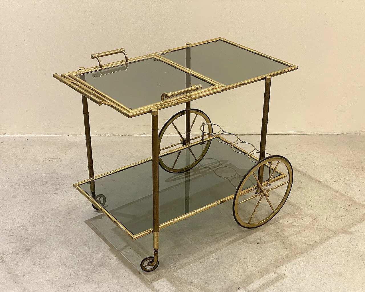 Maison Baguès brass bar trolley, 70s 13
