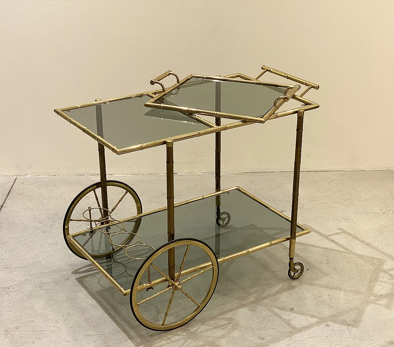 Maison Baguès brass bar trolley, 70s 15