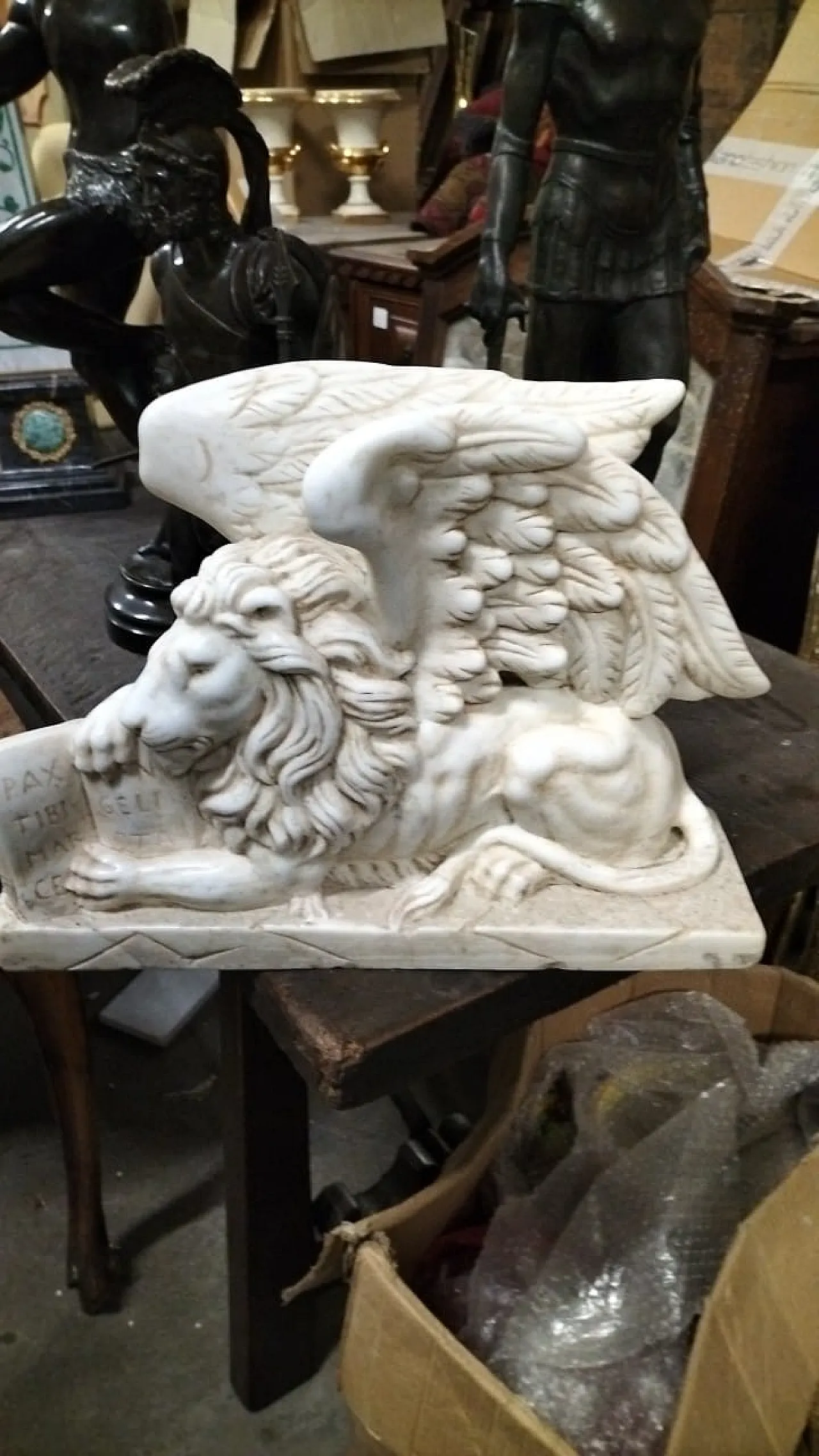 Scultura di Leone di San Marco in marmo bianco Thassos, inizio '900 7