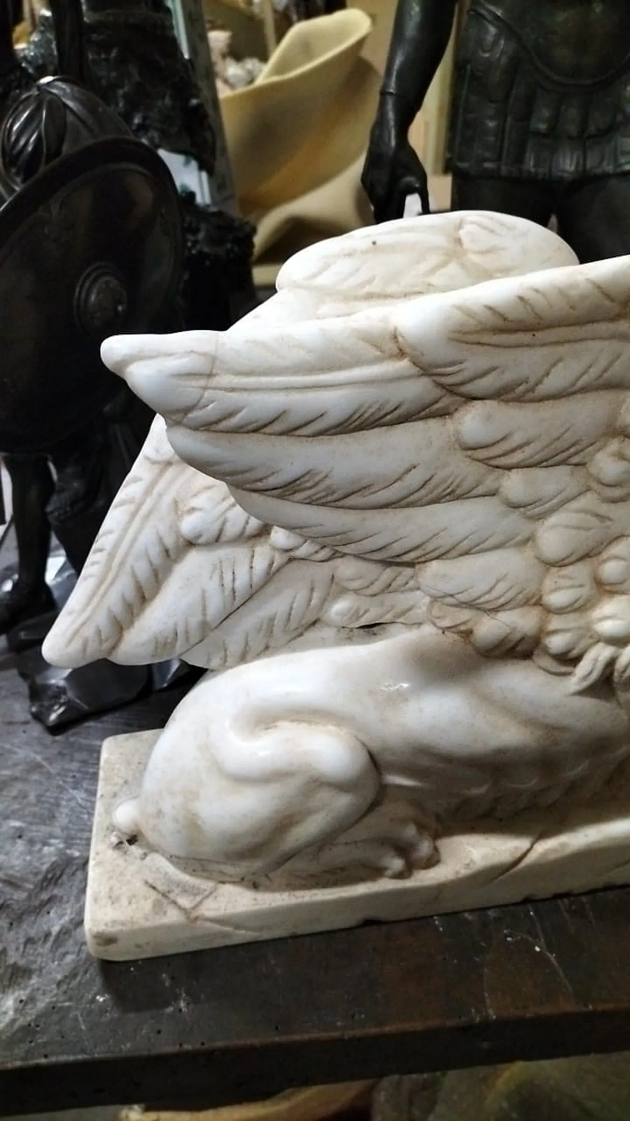 Scultura di Leone di San Marco in marmo bianco Thassos, inizio '900 9