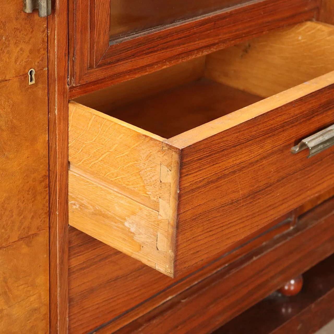 Walnut and burl veneer sideboard with mirror and hinged doors, 1920s 6
