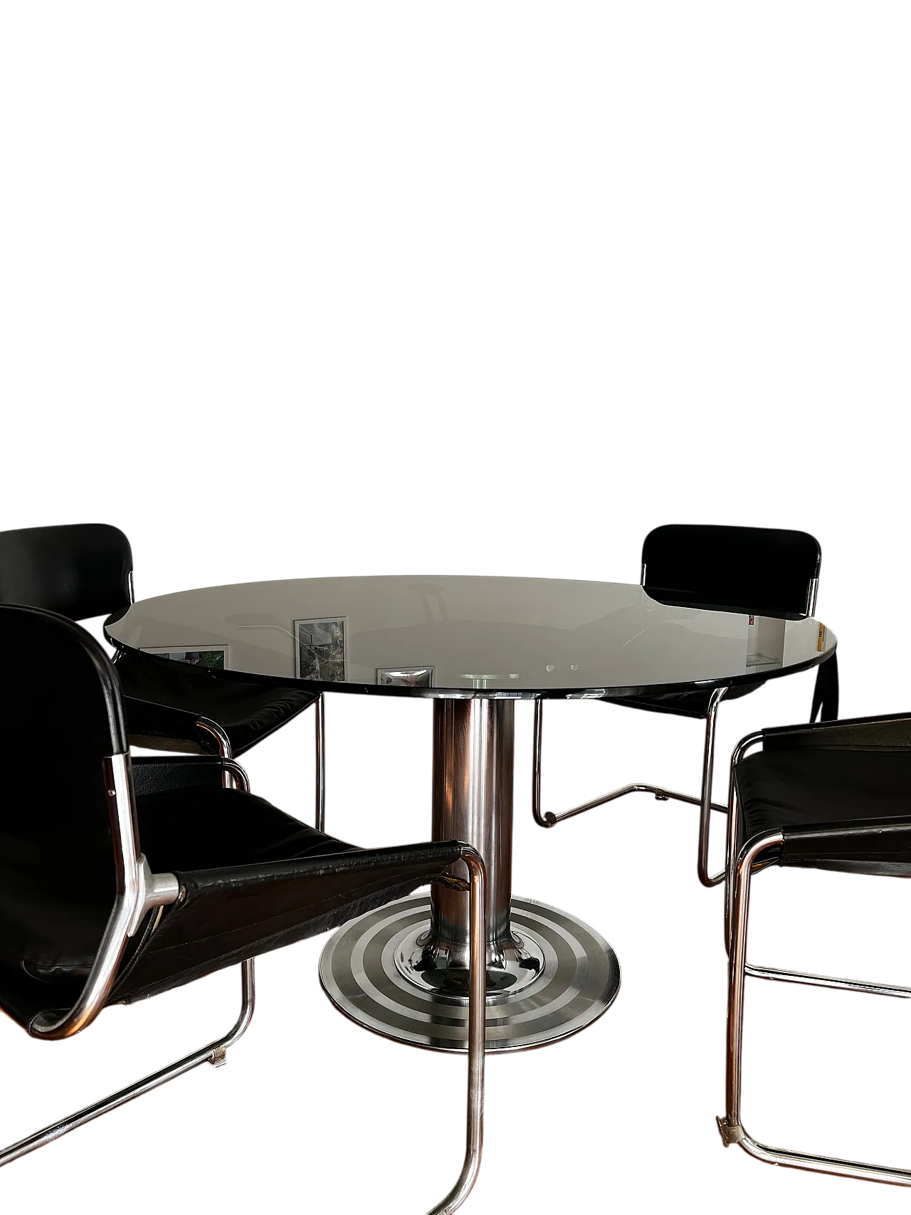 Round Space age table with glass top and chairs, 1970s 9