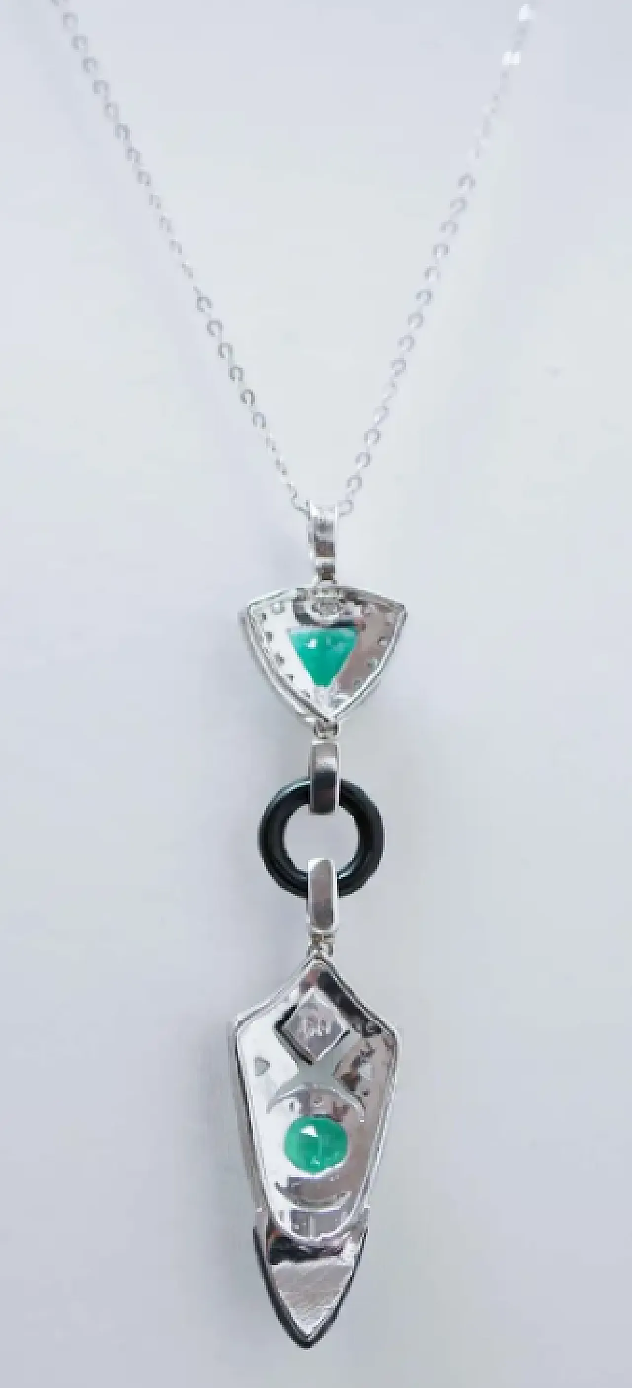 Necklace with onyx, emeralds, diamonds and platinum pendant, 1970s 4