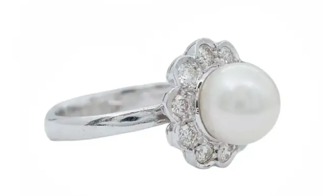 Ring with pearls, diamonds and 14K white gold, 1970s 2
