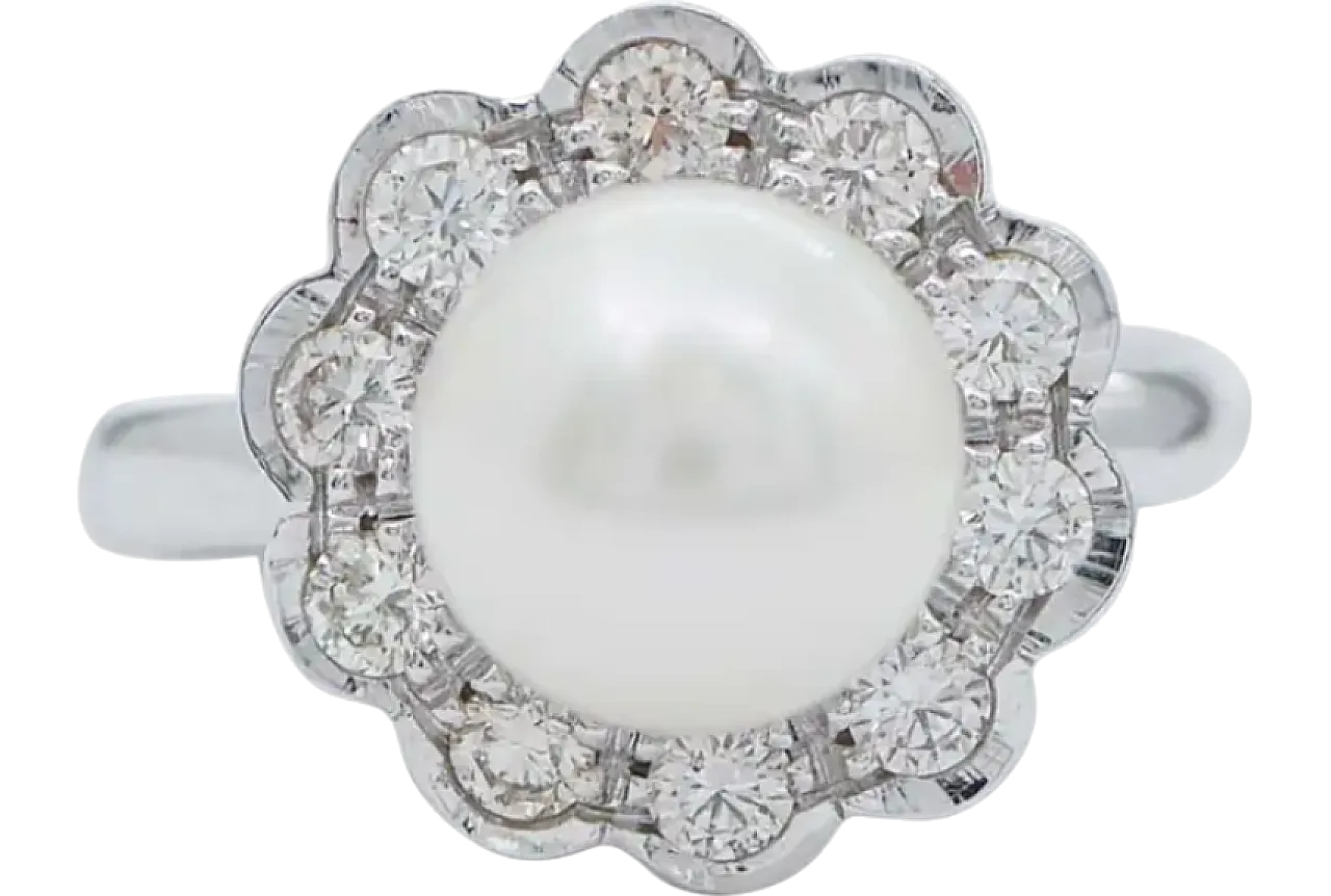 Ring with pearls, diamonds and 14K white gold, 1970s 6