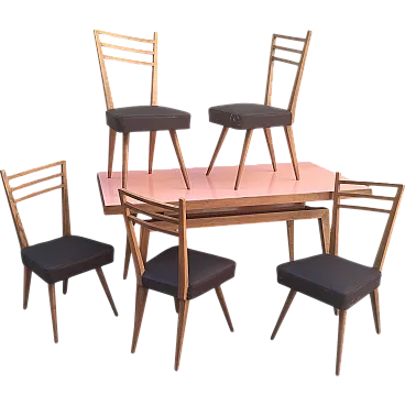 Table with 5 wooden chairs, 1960s