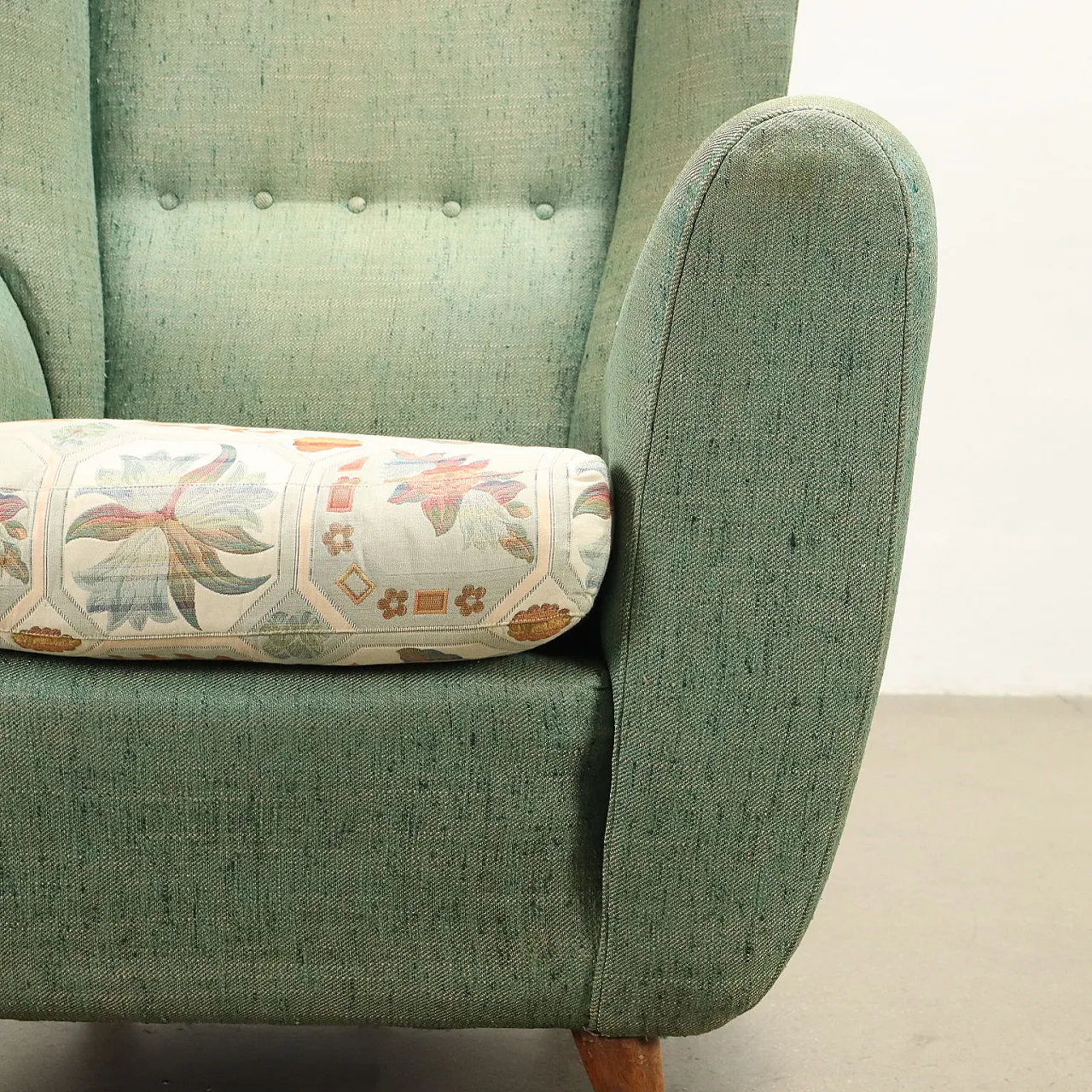 Bergère armchair with green fabric upholstery, 1950s 5