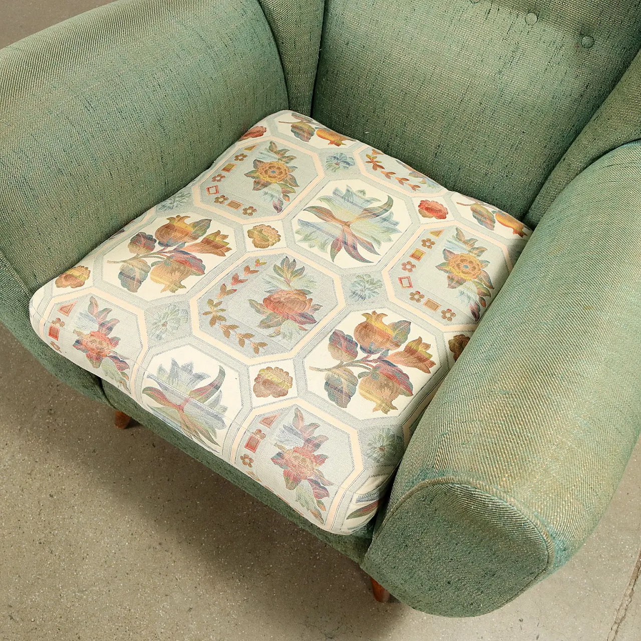 Bergère armchair with green fabric upholstery, 1950s 7