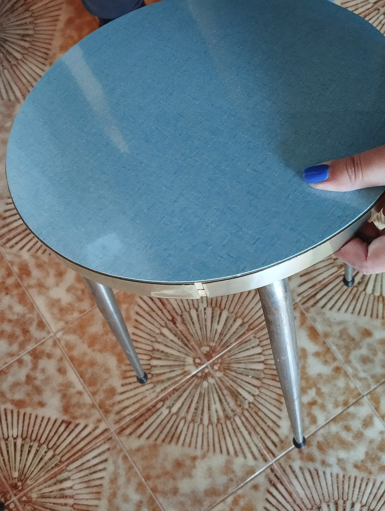 Stool in blue Formica, 70s 2