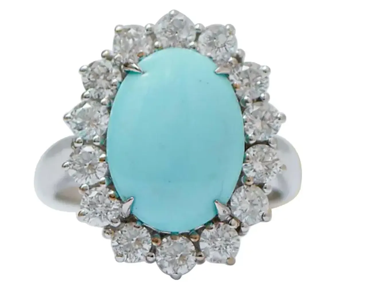 Modern white gold ring with turquoise and diamond, 2000s 1
