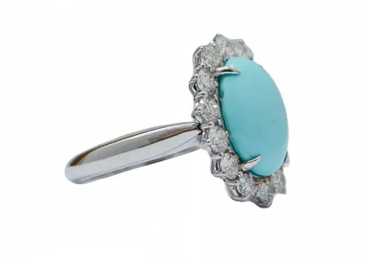Modern white gold ring with turquoise and diamond, 2000s 2